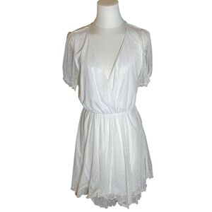 Allison & Kelly White Ruffle Sheer Polka Dot Lace Short Sleeve Dress Size Large